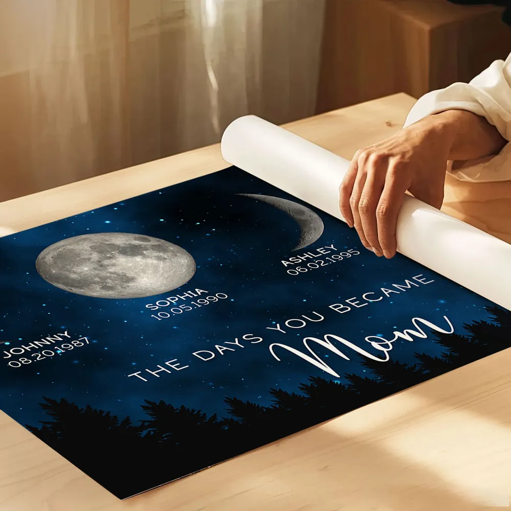 The Days You Became Our Dad Poster – Moon Phases over Forest Night Sky, Creative Personalized Gift for Dad - Image 13