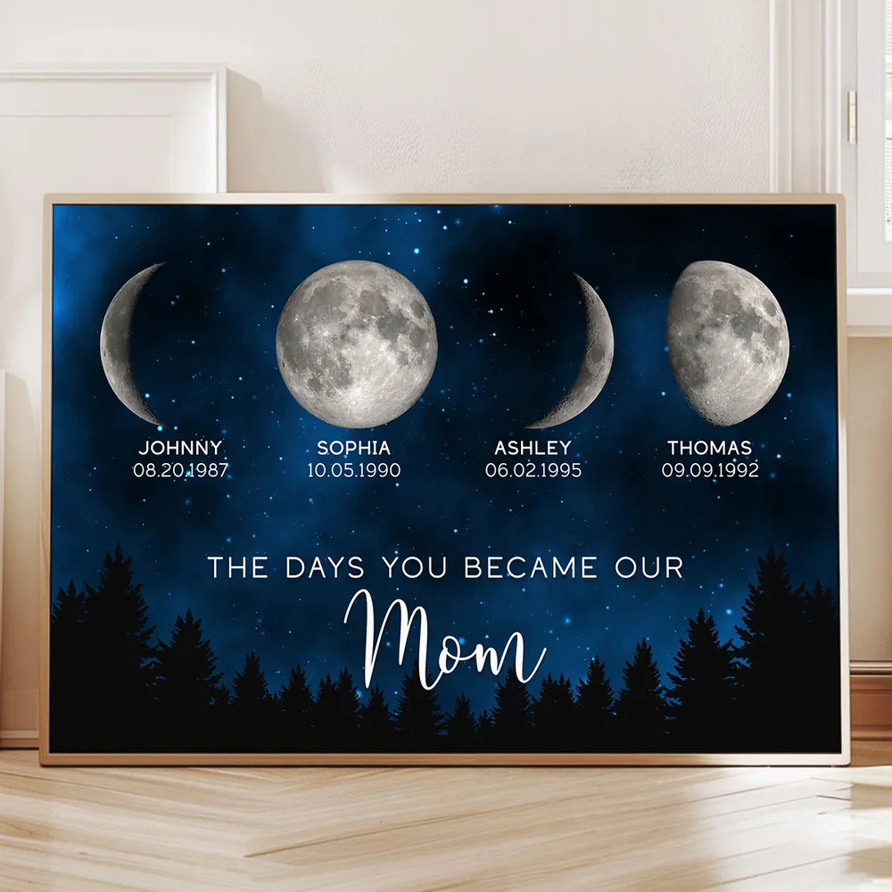 The Days You Became Our Dad Poster – Moon Phases over Forest Night Sky, Creative Personalized Gift for Dad - Image 15
