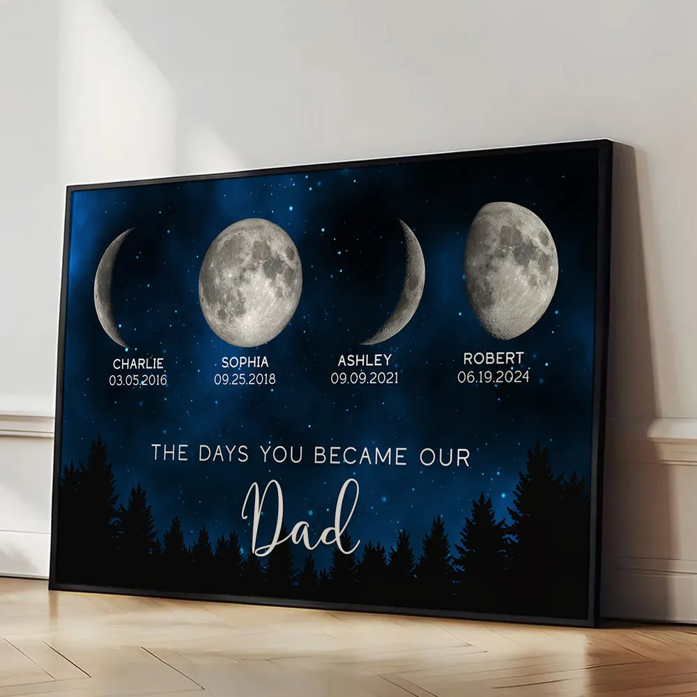 The Days You Became Our Dad Poster – Moon Phases over Forest Night Sky, Creative Personalized Gift for Dad - Image 2