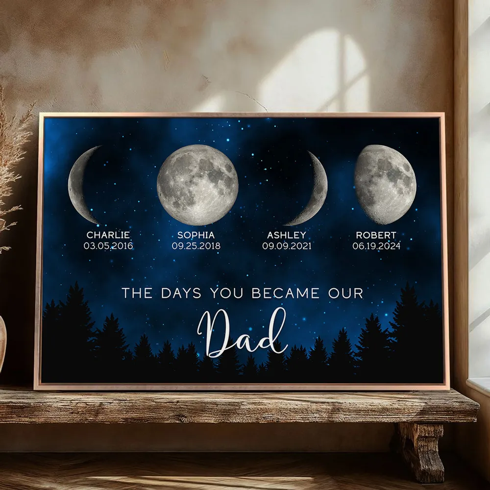 The Days You Became Our Dad Poster – Moon Phases over Forest Night Sky, Creative Personalized Gift for Dad - Image 3