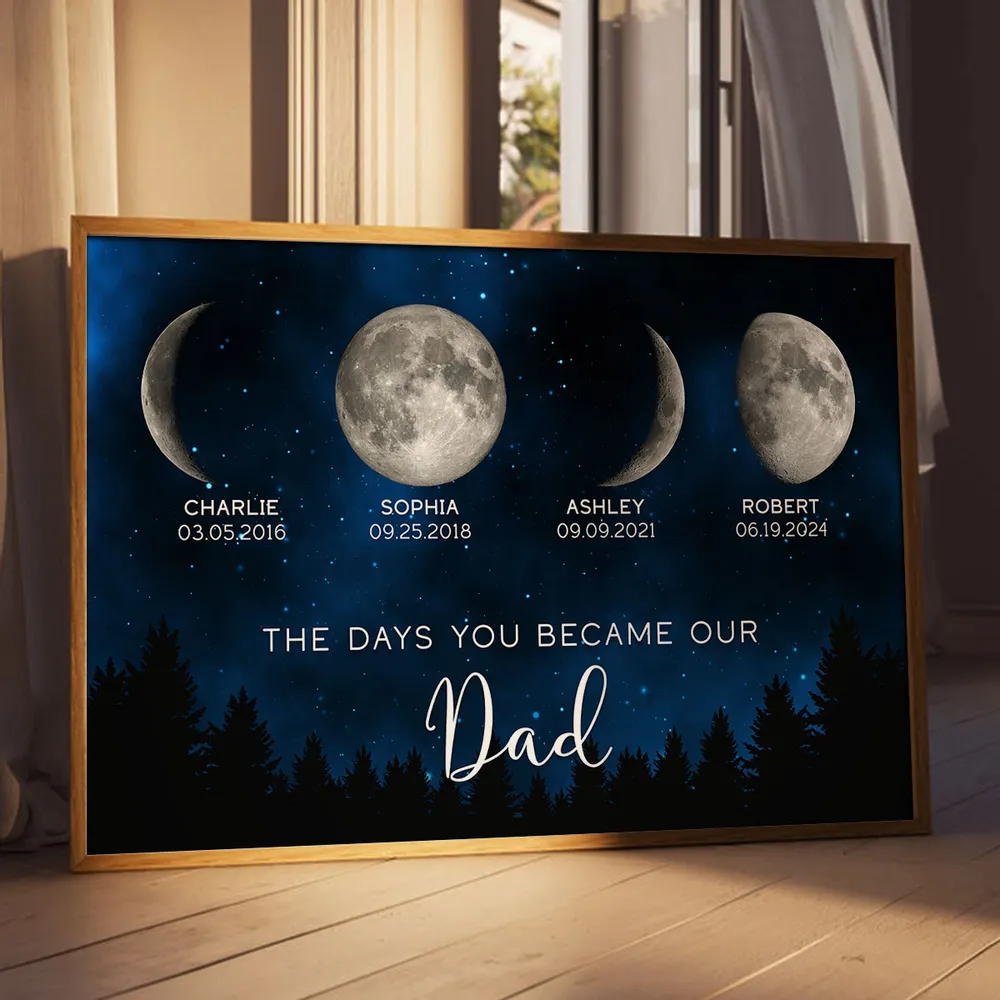 The Days You Became Our Dad Poster – Moon Phases over Forest Night Sky, Creative Personalized Gift for Dad - Image 4