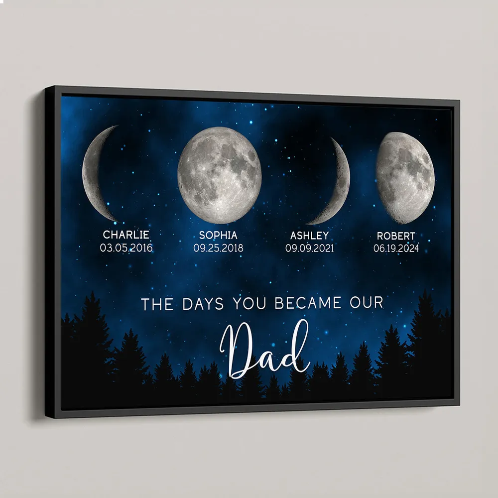 The Days You Became Our Dad Poster – Moon Phases over Forest Night Sky, Creative Personalized Gift for Dad - Image 5