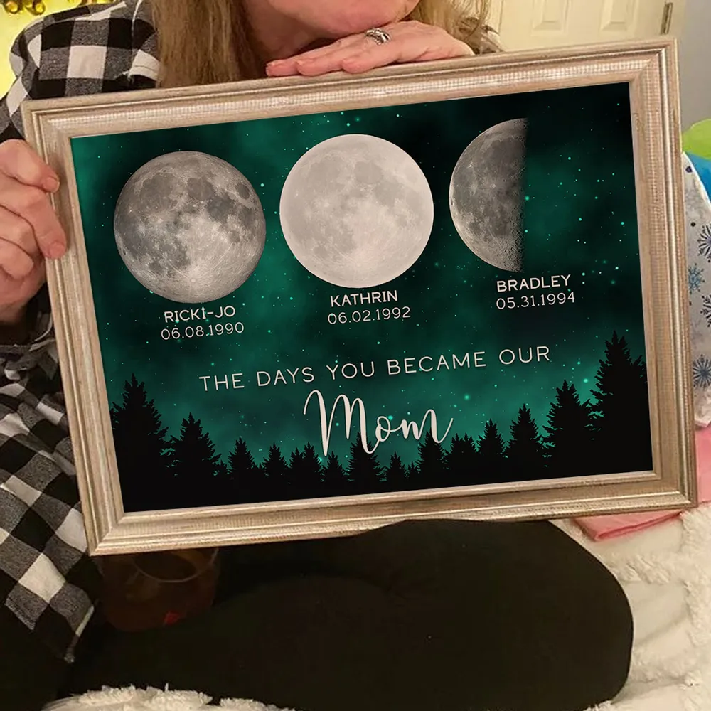 The Days You Became Our Dad Poster – Moon Phases over Forest Night Sky, Creative Personalized Gift for Dad - Image 9