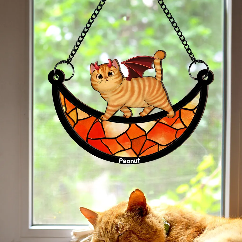 Wood and Acrylic Layered Ornament – Charming Cat with Cape & Hat, Chain-Hanging Moon Keepsake for Cat Lovers - Image 10