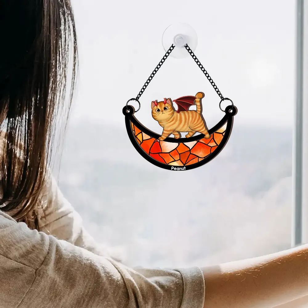 Wood and Acrylic Layered Ornament – Charming Cat with Cape & Hat, Chain-Hanging Moon Keepsake for Cat Lovers - Image 5