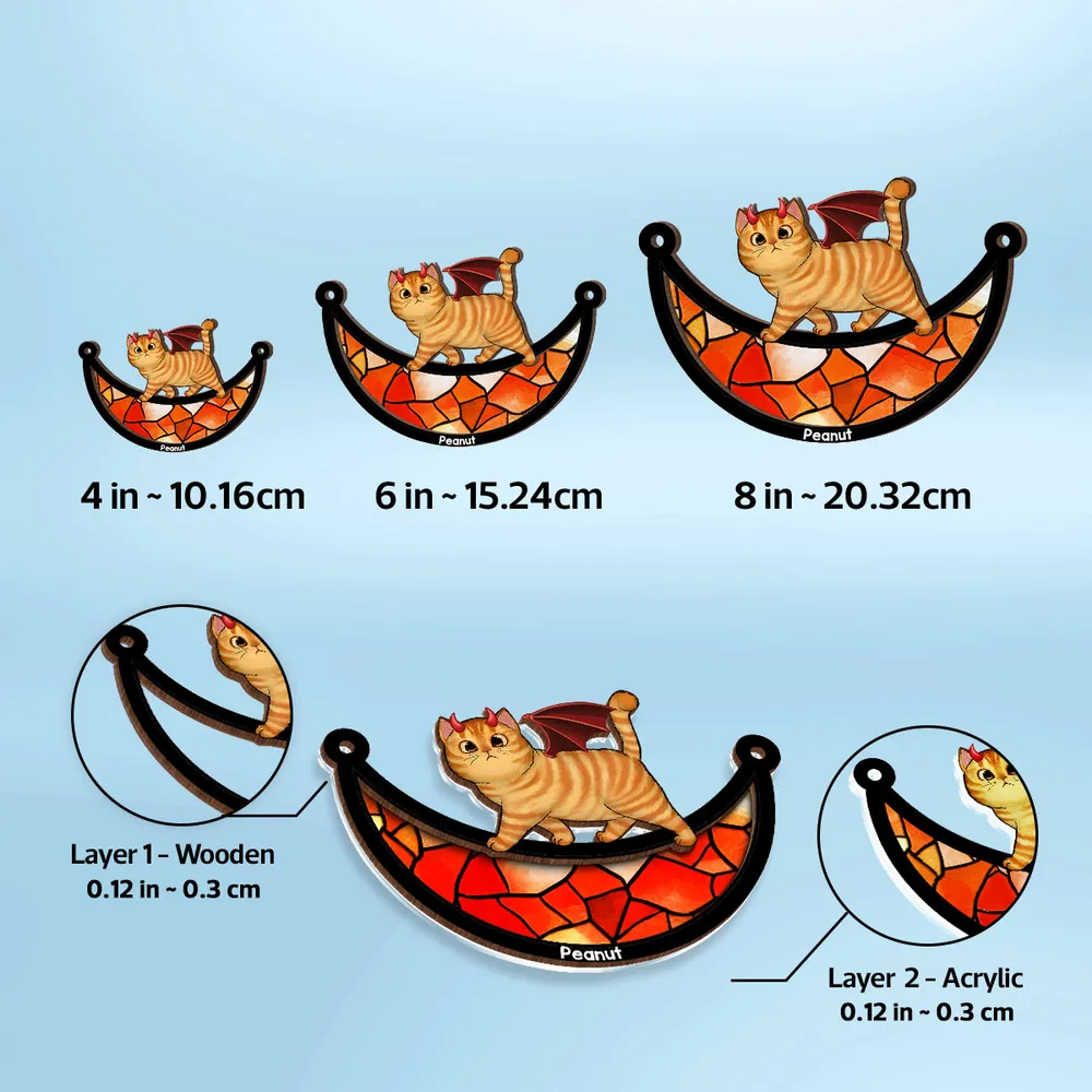 Wood and Acrylic Layered Ornament – Charming Cat with Cape & Hat, Chain-Hanging Moon Keepsake for Cat Lovers - Image 8