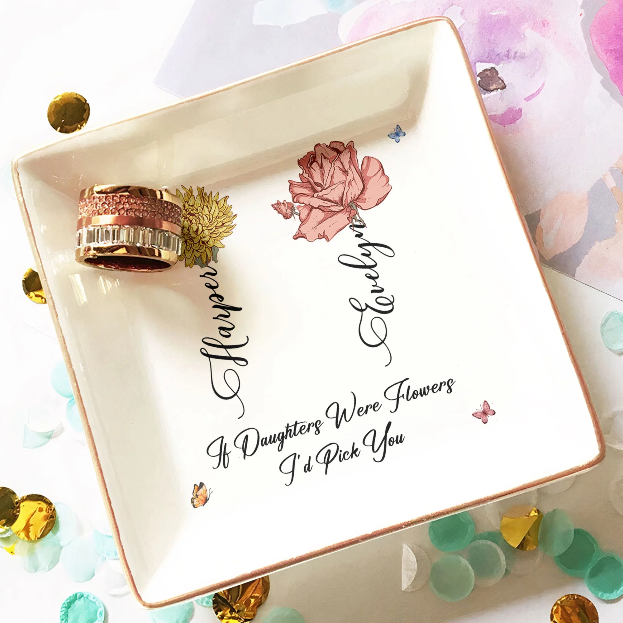 If Daughters Were Flowers I’d Pick You - Ceramic Jewelry Tray, Heartfelt Gift for Daughter - Image 4