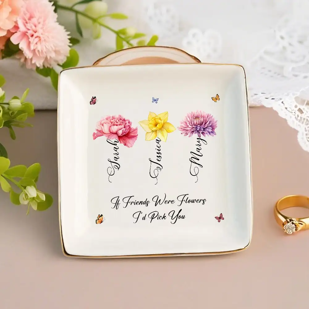 Beautiful Personalized Sister Jewelry Dish, Floral and Butterfly Design, Special Gift for Sisters and Friends