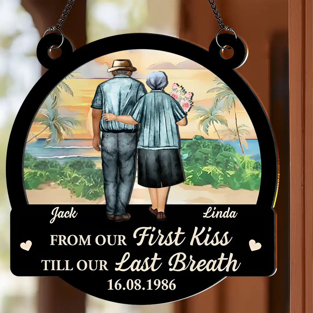 From Our First Kiss Till Our Last Breath – Personalized Wood and Acrylic Layered Ornament, Romantic Gift for Couples