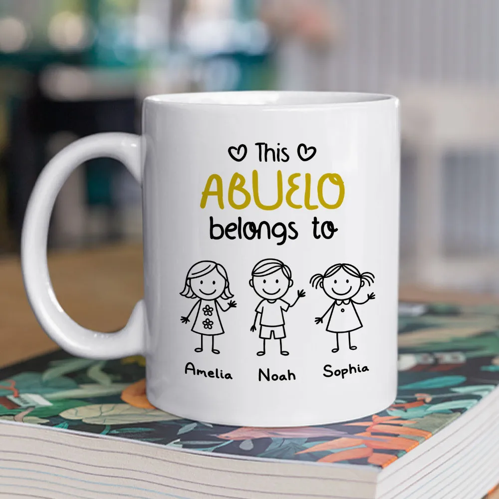 This Grandpa Belongs To – Personalized White Ceramic Mug with Grandkids' Names, Cute Gift for Grandfather - Image 5