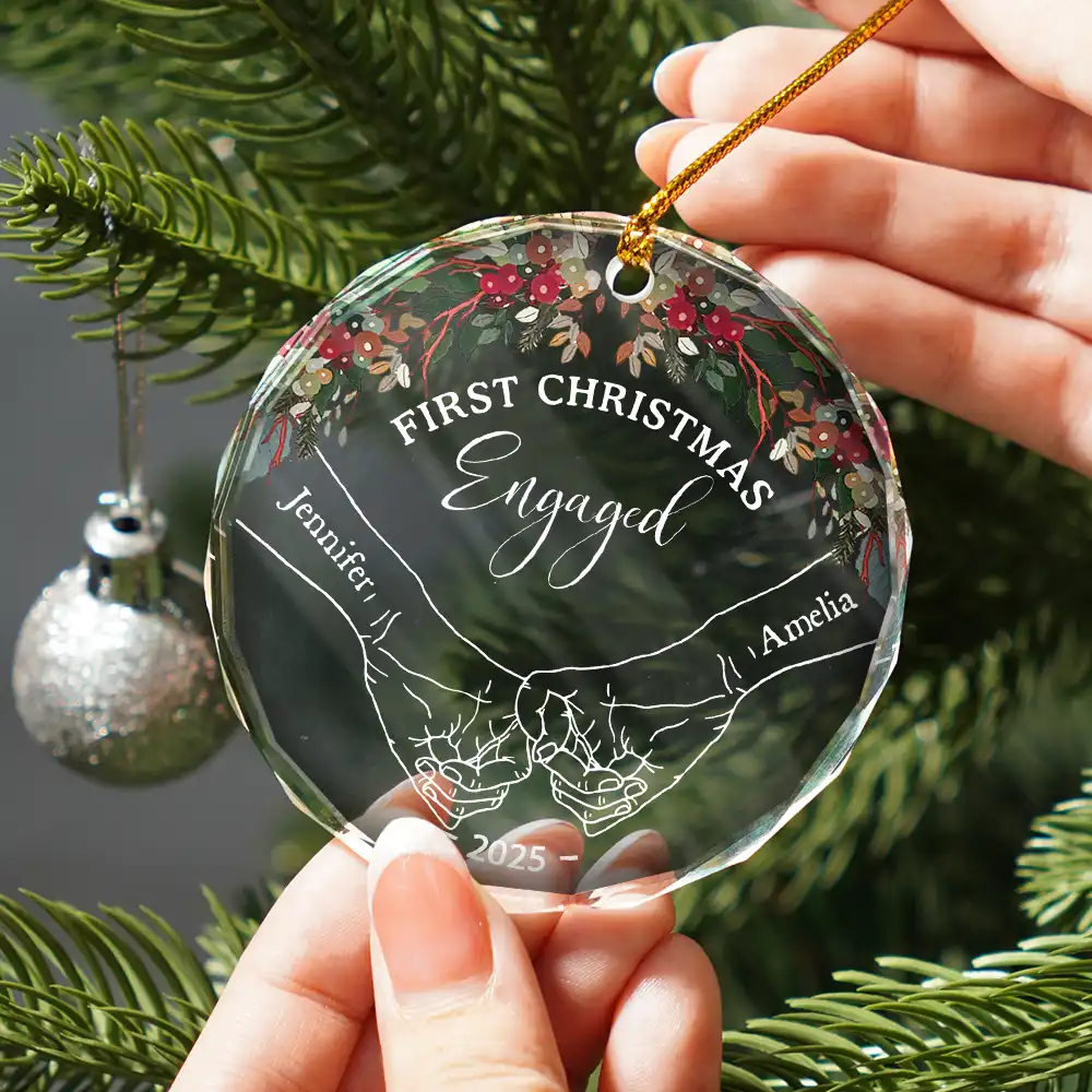 Crystal Ornament – First Christmas As Mr & Mrs with Romantic Holding Hands Design, Holiday Gift for Couples - Image 2