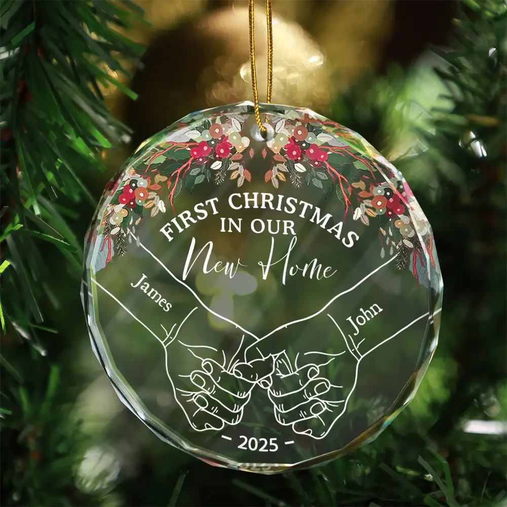 Crystal Ornament – First Christmas As Mr & Mrs with Romantic Holding Hands Design, Holiday Gift for Couples - Image 3