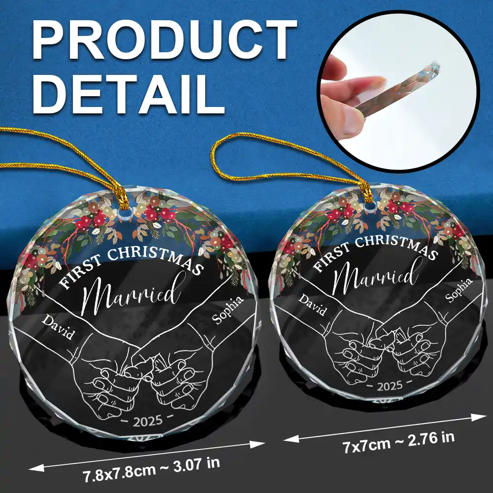 Crystal Ornament – First Christmas As Mr & Mrs with Romantic Holding Hands Design, Holiday Gift for Couples - Image 4