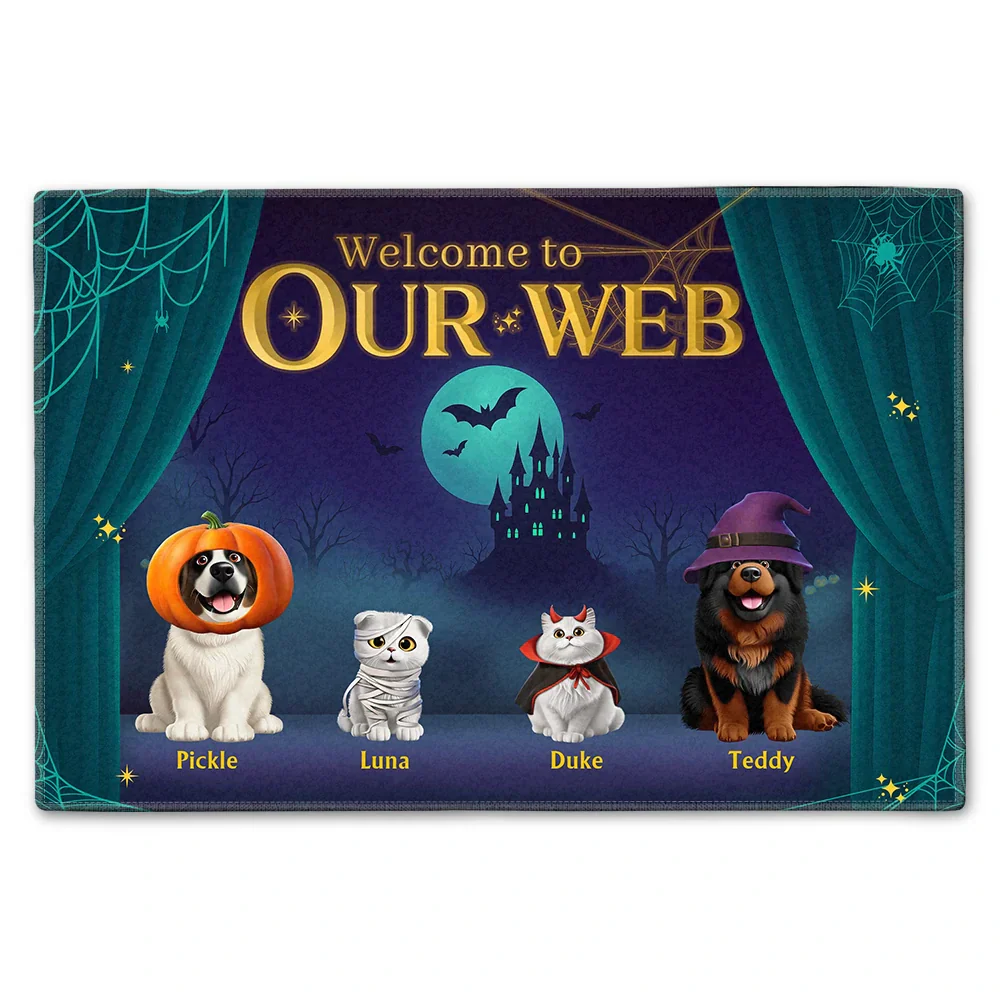 Halloween Pet-Themed Standard Doormat, “Welcome to Our Web” Personalized Dog & Cat Welcome Gift for Pet Lovers - Image 2