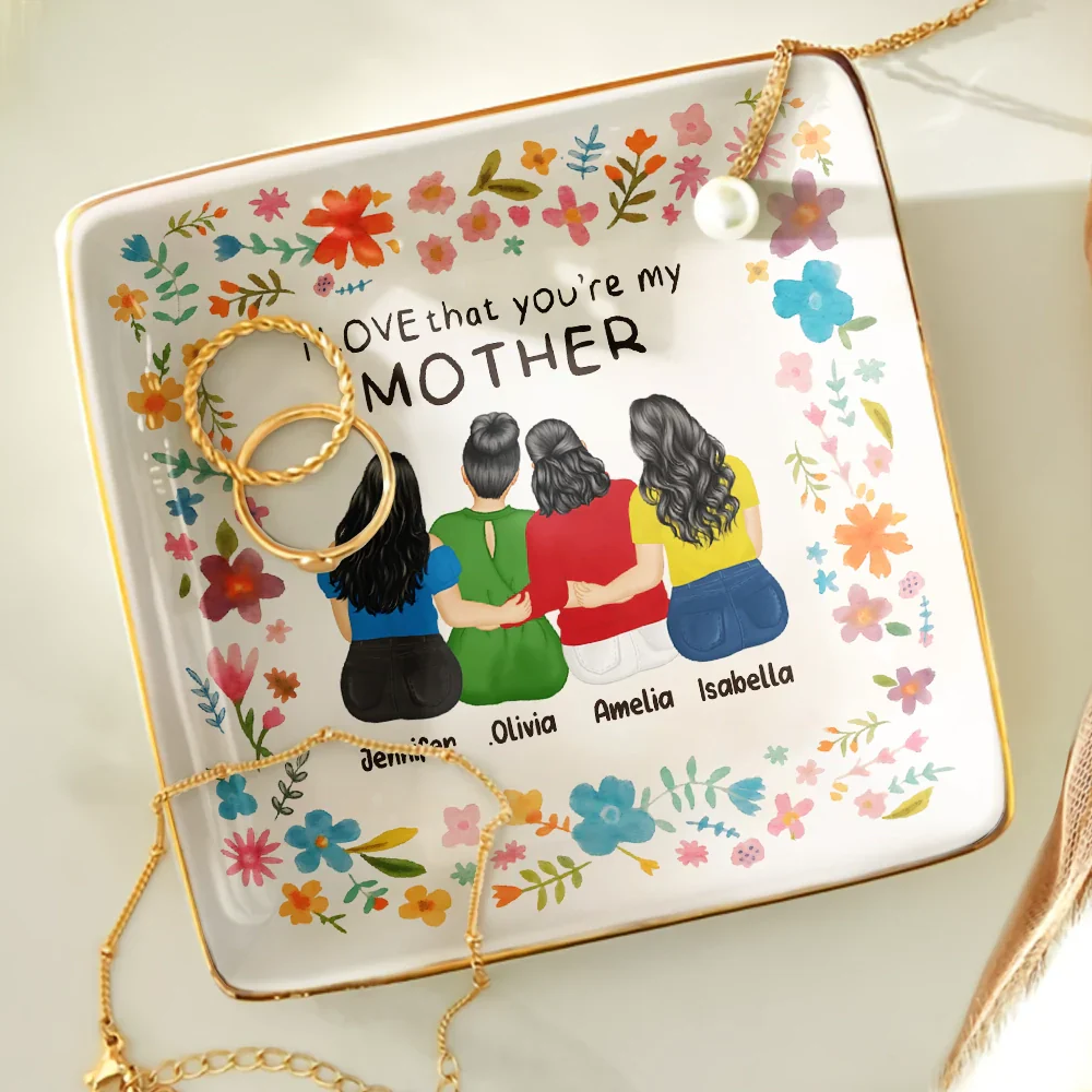 Custom Floral Jewelry Dish – Back View Friend Hug Illustration, Heartfelt Gift for Her - Image 6