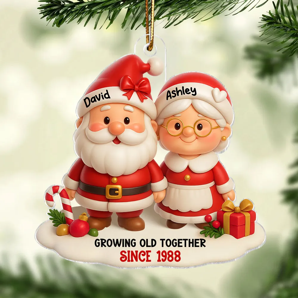 Acrylic Ornament – Growing Old Together Personalized Santa Couple - Image 2