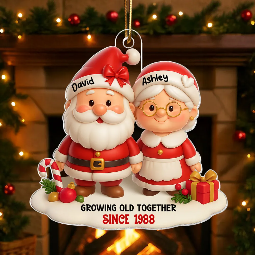 Acrylic Ornament – Growing Old Together Personalized Santa Couple - Image 4