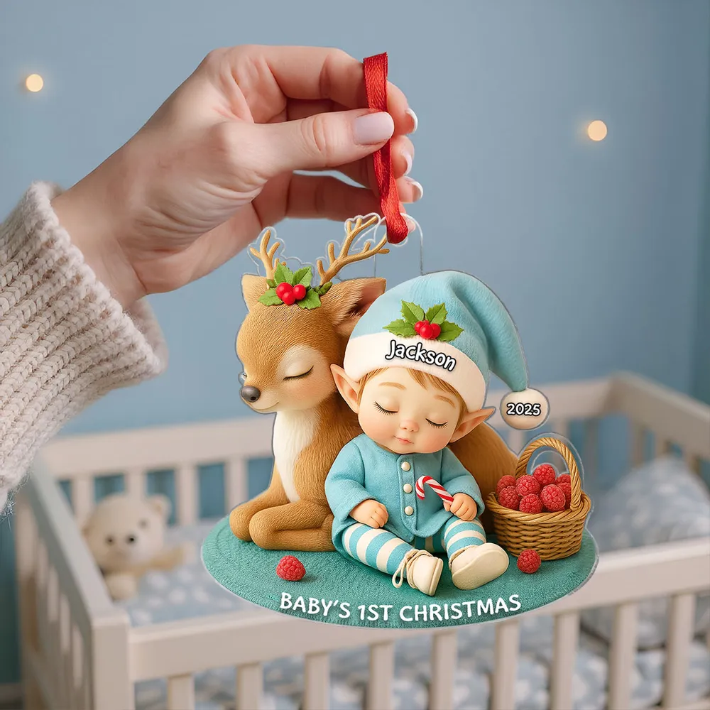 Acrylic Ornament – “Baby’s 1st Christmas” Deer-&-Elf Keepsake - Image 4