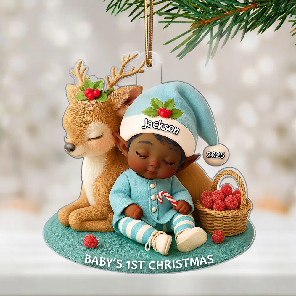 Acrylic Ornament – “Baby’s 1st Christmas” Deer-&-Elf Keepsake - Image 6