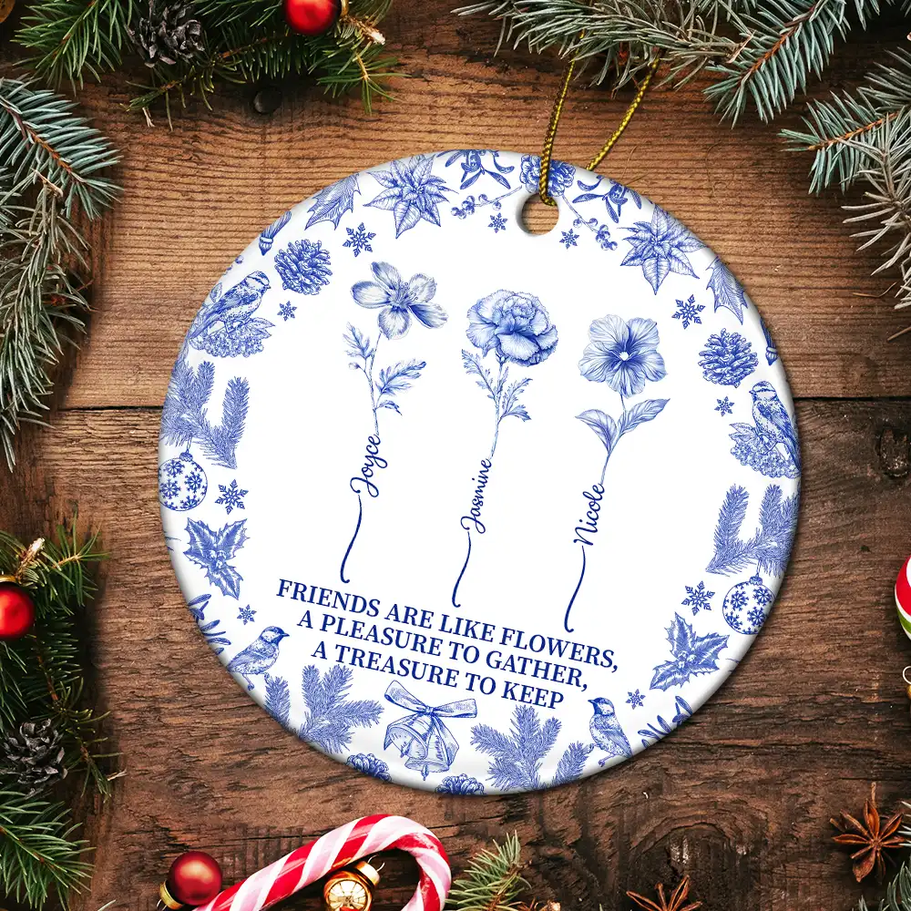 Personalized Ceramic Ornament - A Heartfelt Keepsake for Friends, Customizable with Names and Flower - Image 6