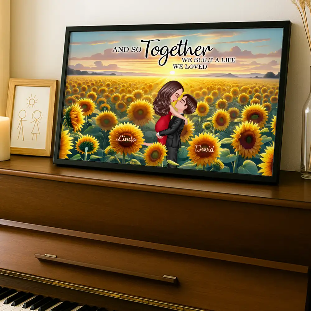 Sunflower Field Hugging Couple Personalized Poster, Together Since Theme Romantic Gift, Perfect for Anniversary, Valentine’s Day, and Lovers