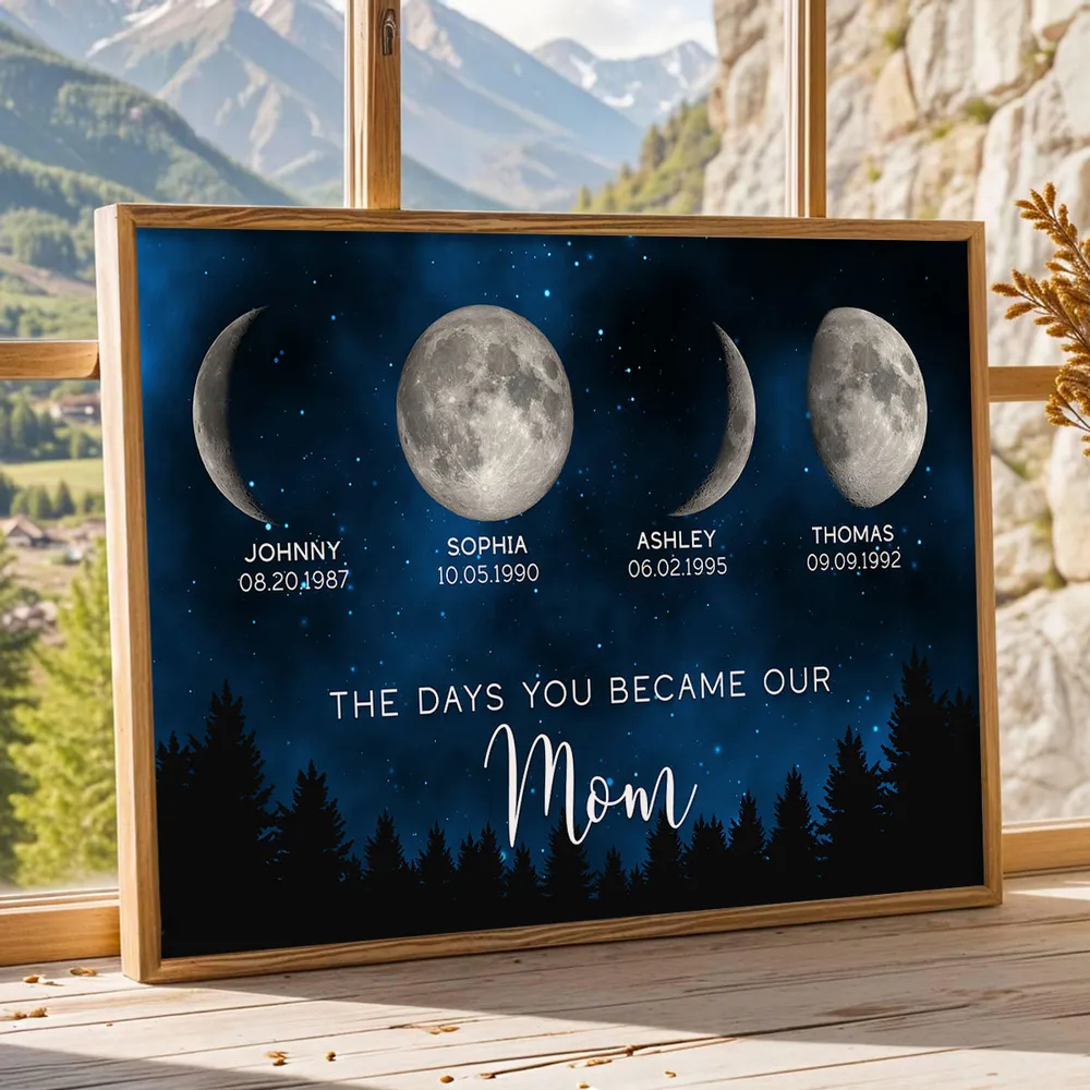 Galaxy Night The Days You Became Our Mom Birthday Moon Phase Personalized Poster, A Heartfelt Gift for Mom’s Birthday, or Just Because - Image 3