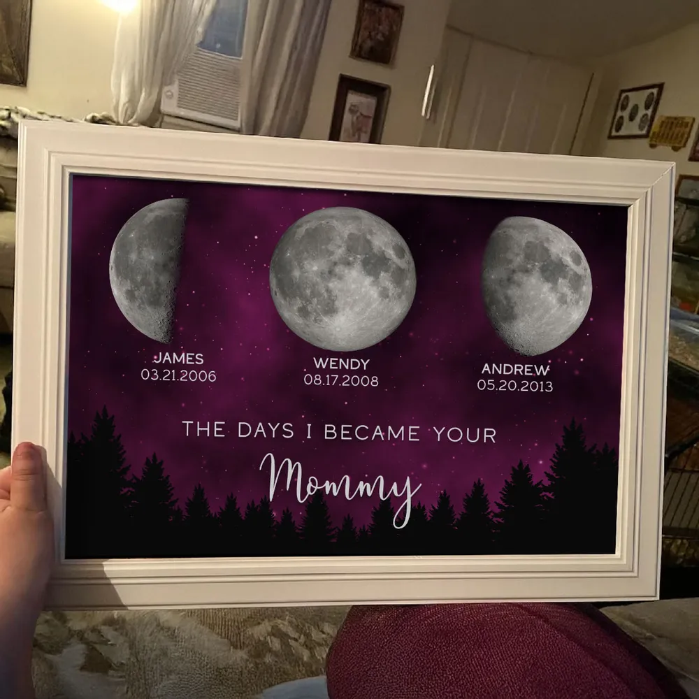 Galaxy Night The Days You Became Our Mom Birthday Moon Phase Personalized Poster, A Heartfelt Gift for Mom’s Birthday, or Just Because - Image 6