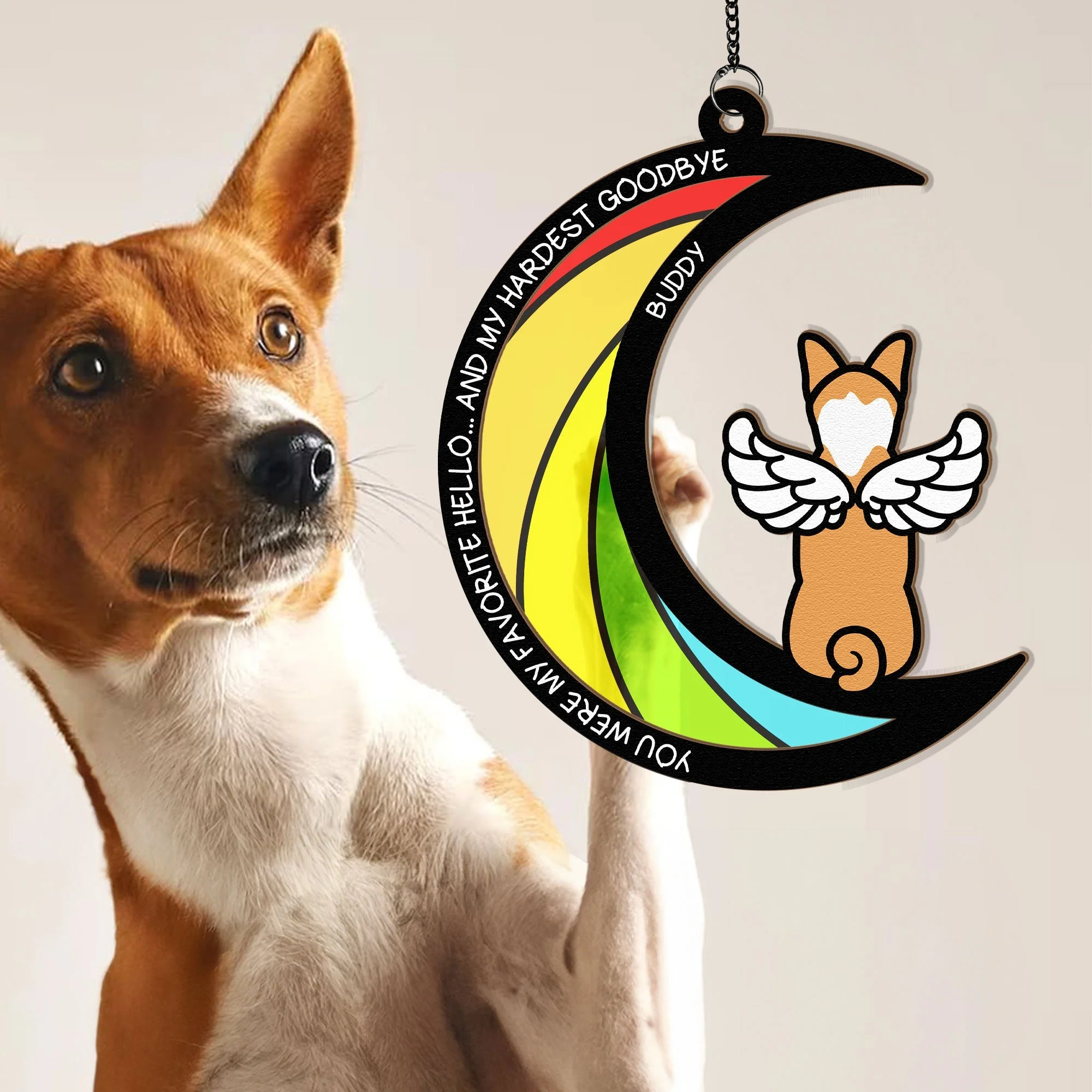 Wood and Acrylic Layered Ornament – Pet Rainbow Bridge Memorial Gift, “You Were My Favorite Hello and My Hardest Goodbye” - Image 3