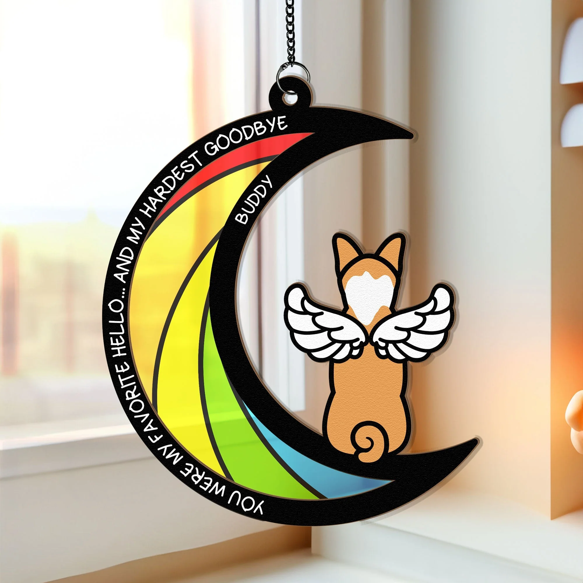 Wood and Acrylic Layered Ornament – Pet Rainbow Bridge Memorial Gift, “You Were My Favorite Hello and My Hardest Goodbye” - Image 6
