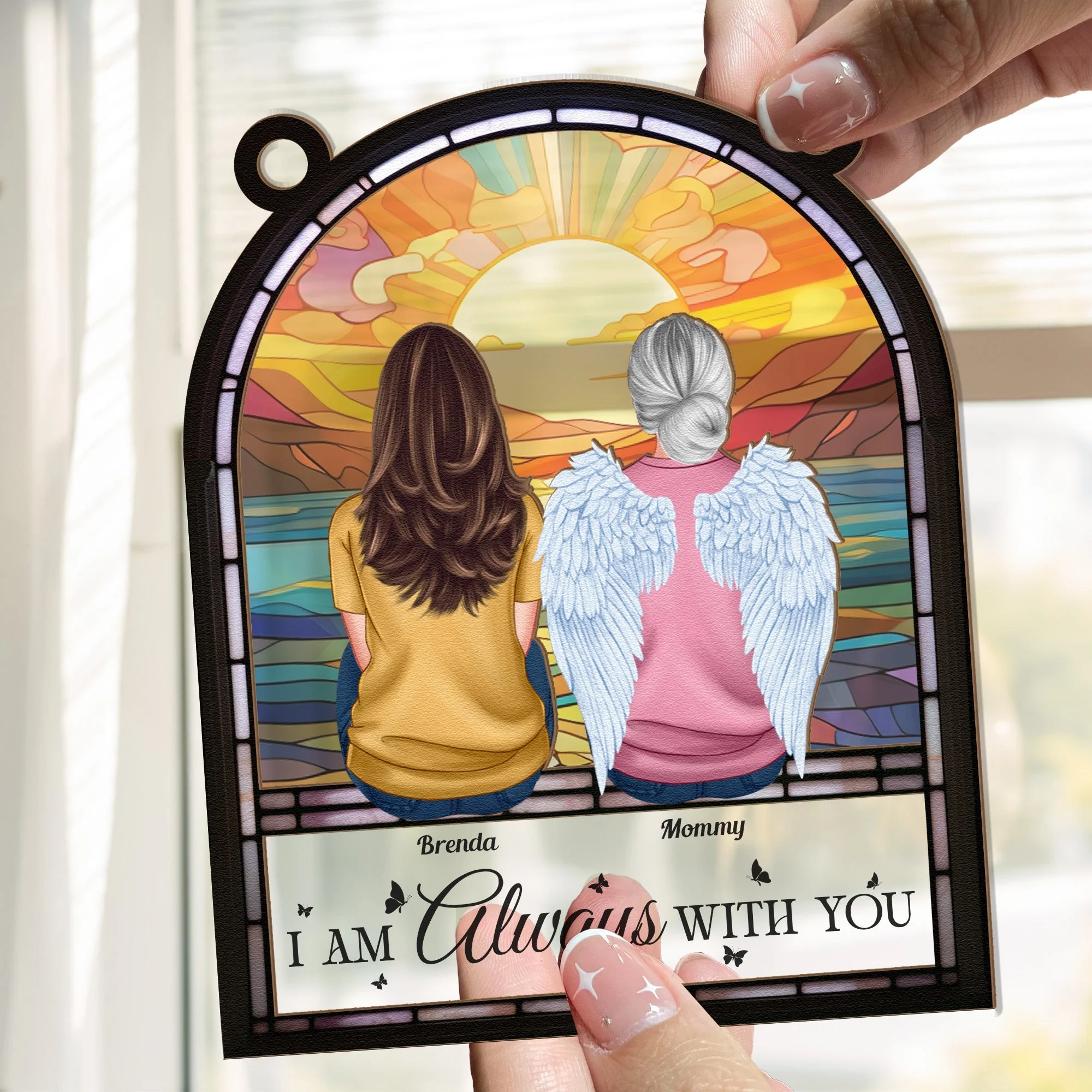 Wood & Acrylic Layered Ornament | “I Am Always With You” Sunset Angel Memorial Gift for Loved Ones - Image 3