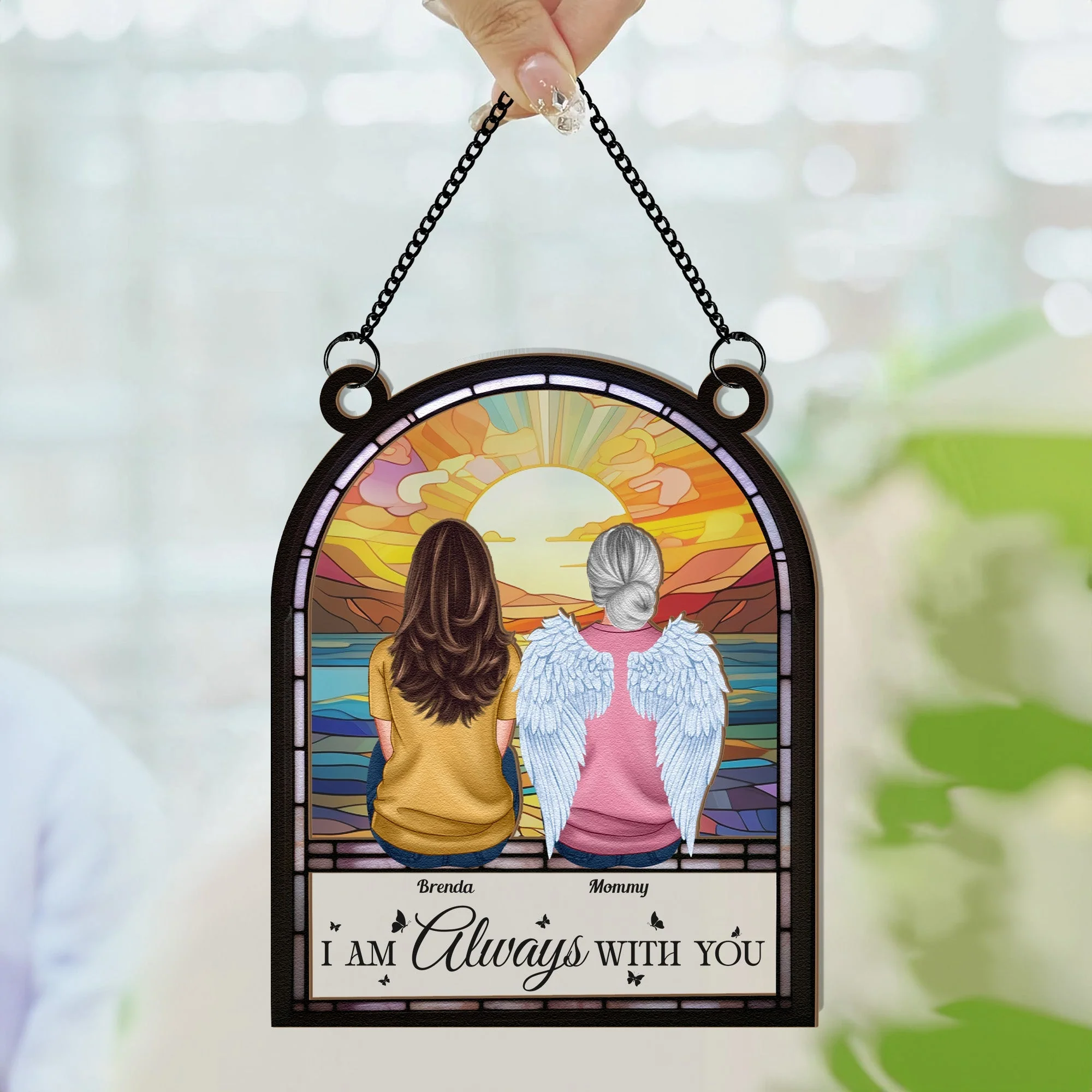 Wood & Acrylic Layered Ornament | “I Am Always With You” Sunset Angel Memorial Gift for Loved Ones - Image 5