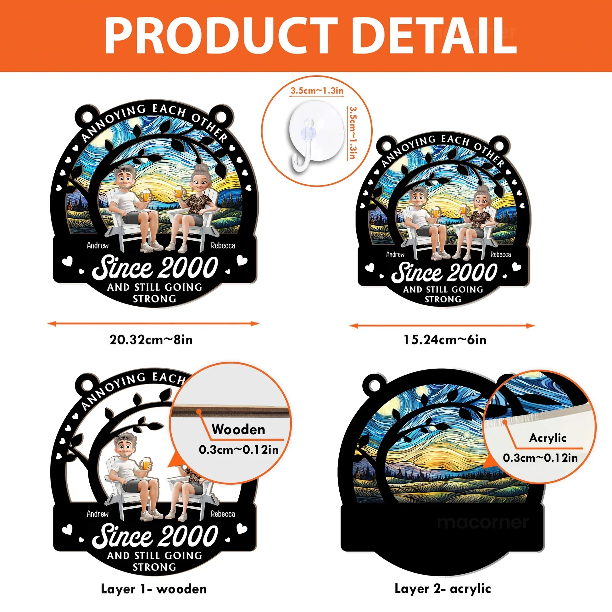 Couple Wood and Acrylic Layered Ornament Surprise Design High Clarity Sturdy and Durable Gift - Image 7