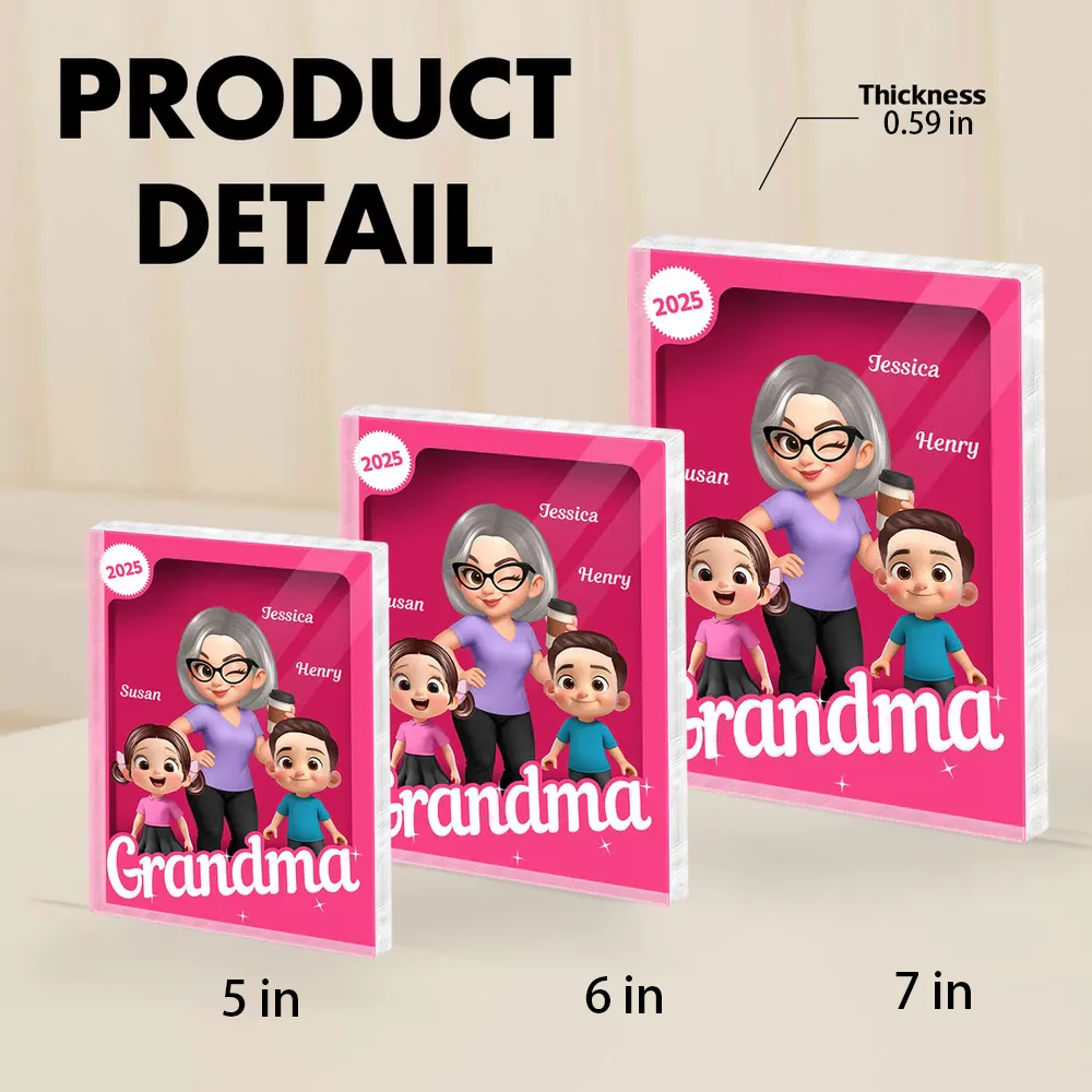 Rectangle Acrylic Block Plaque for Grandma, Custom Cartoon Design, Smooth Texture, Clear and Heartwarming Gift - Image 8