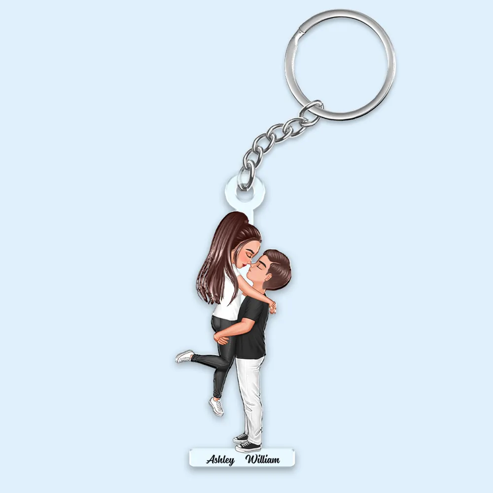 Personalized Acrylic Keychain for Couples, Silver Chain & Ring, Embrace Pose, Everyday Keepsake - Image 2