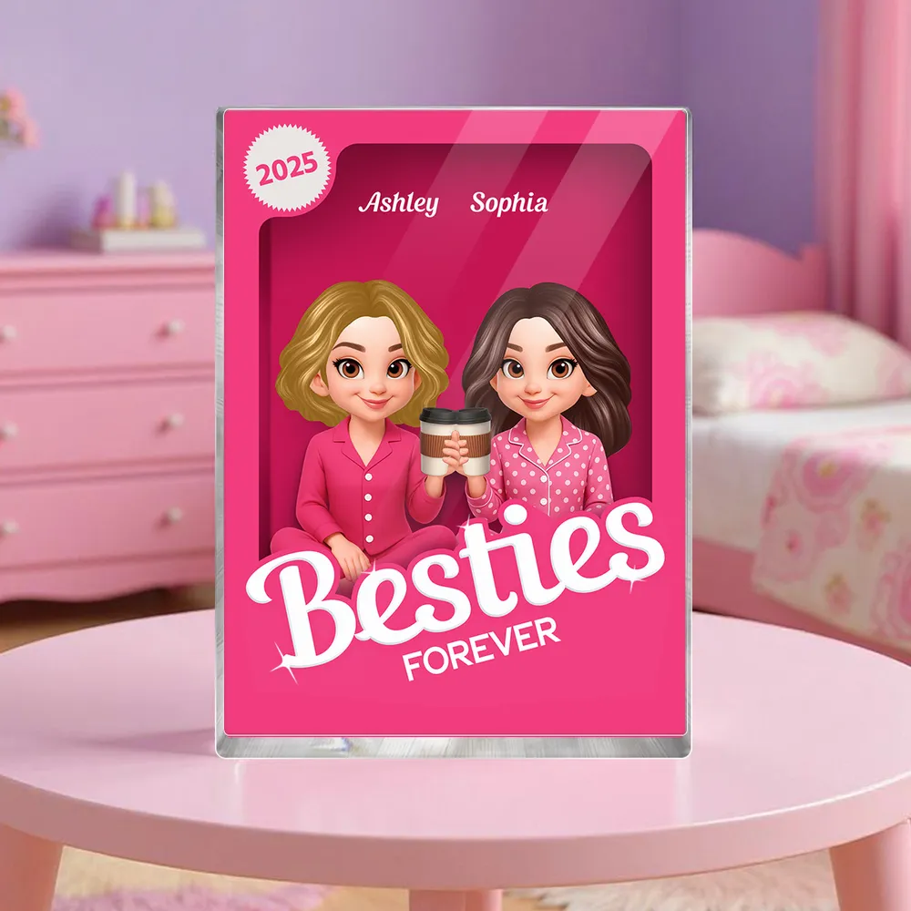 Pink Besties Forever Rectangle Acrylic Block – Cozy Bedroom Vibe, Gift for Yourself or Sisters