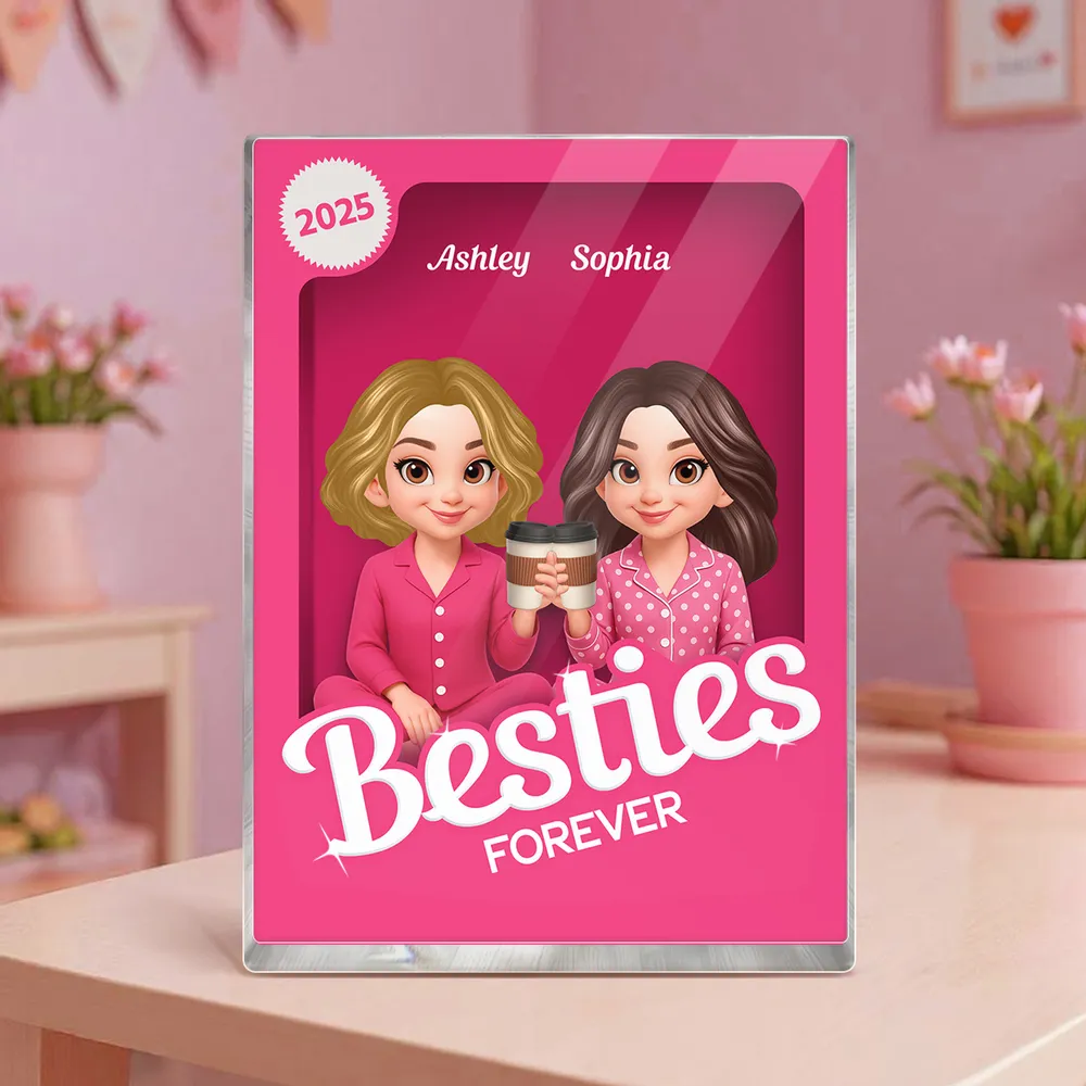 Pink Besties Forever Rectangle Acrylic Block – Cozy Bedroom Vibe, Gift for Yourself or Sisters - Image 2