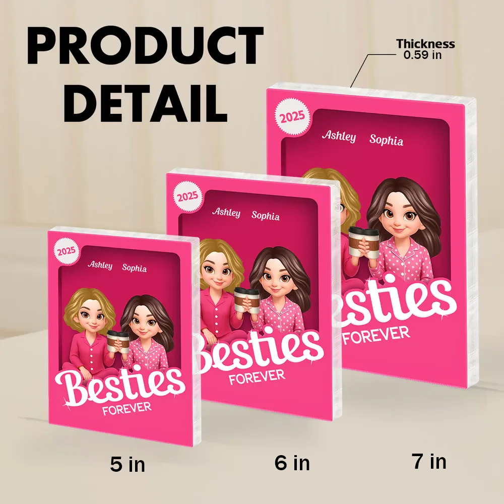 Pink Besties Forever Rectangle Acrylic Block – Cozy Bedroom Vibe, Gift for Yourself or Sisters - Image 6