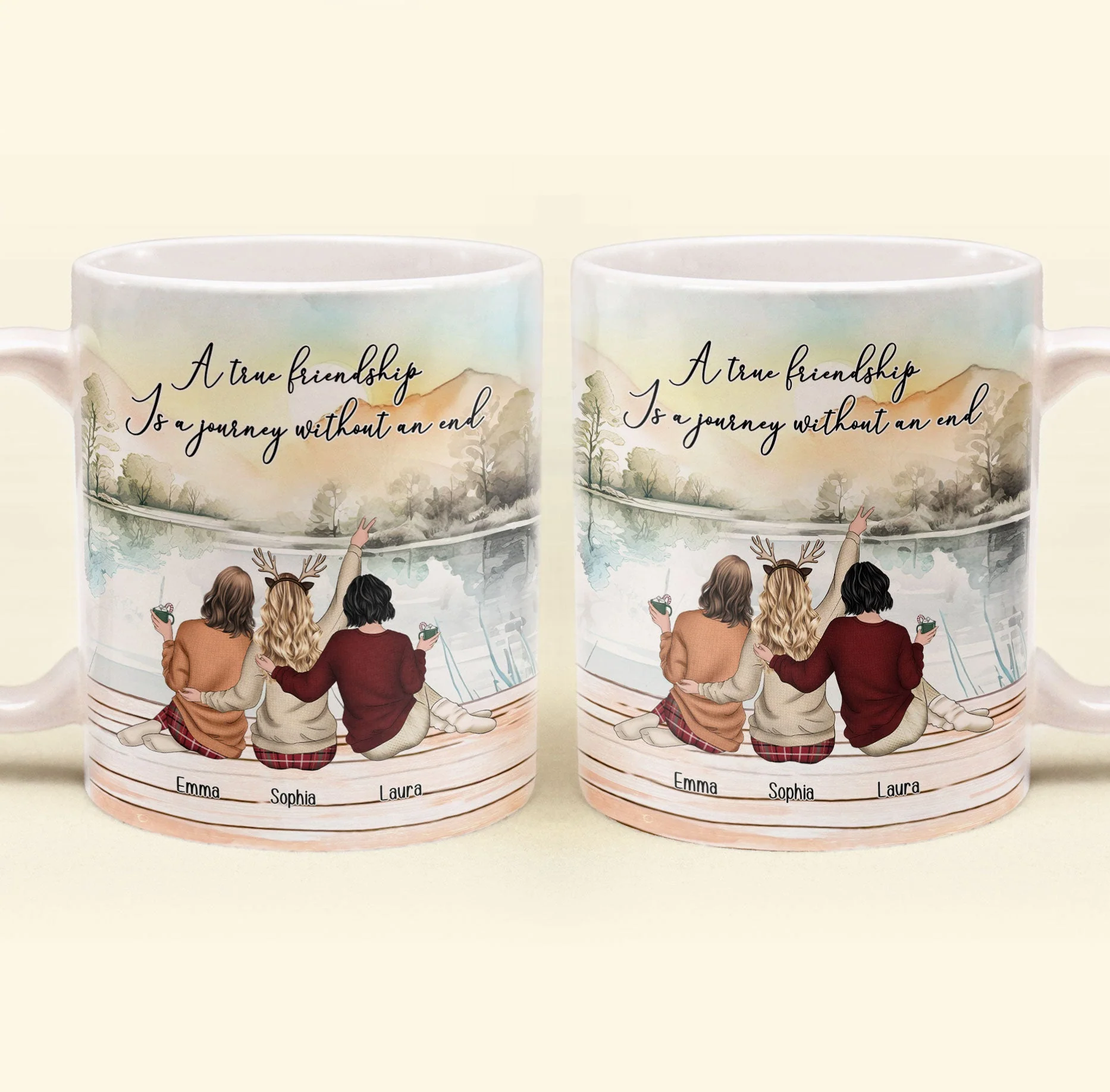 "Personalized 'A true friendship is a journey without an end' Ceramic Mug for Sisters, Customizable" - Image 2