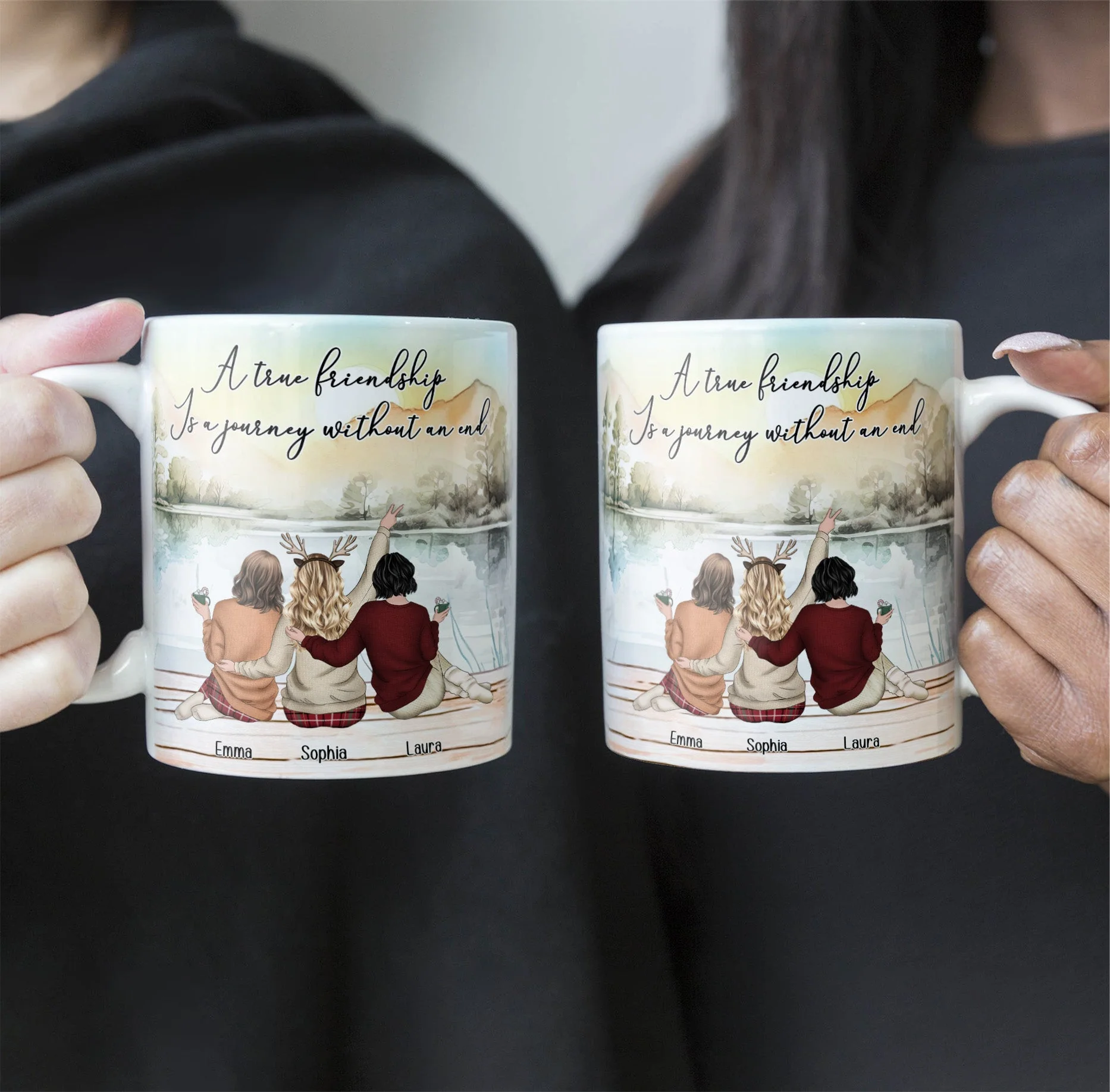 "Personalized 'A true friendship is a journey without an end' Ceramic Mug for Sisters, Customizable" - Image 3