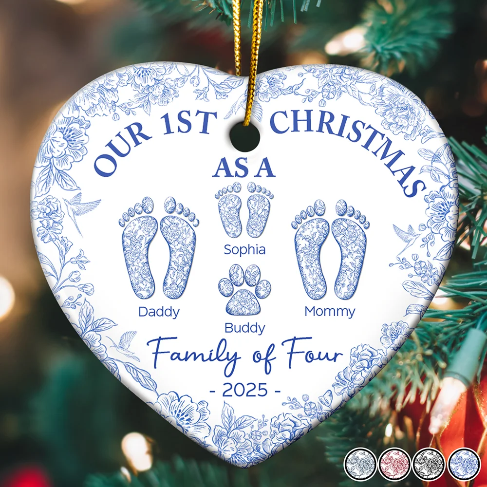 Personalized 'Our 1st Christmas as a Family' Ceramic Heart Ornament, Customizable with Names - Image 2