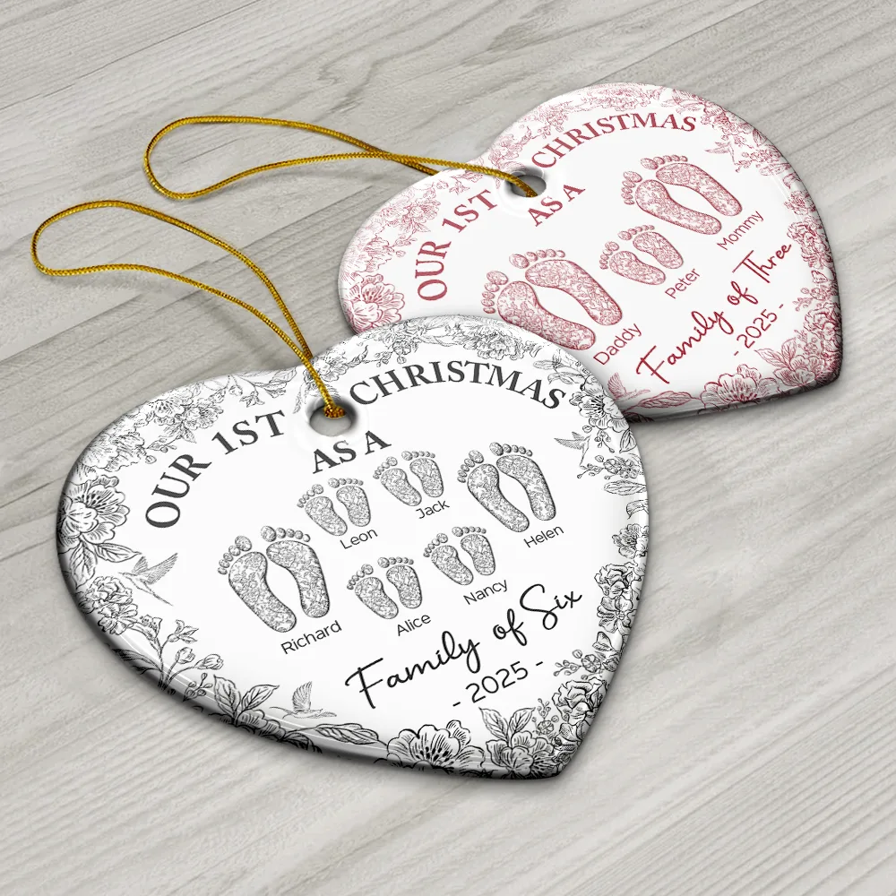 Personalized 'Our 1st Christmas as a Family' Ceramic Heart Ornament, Customizable with Names - Image 7
