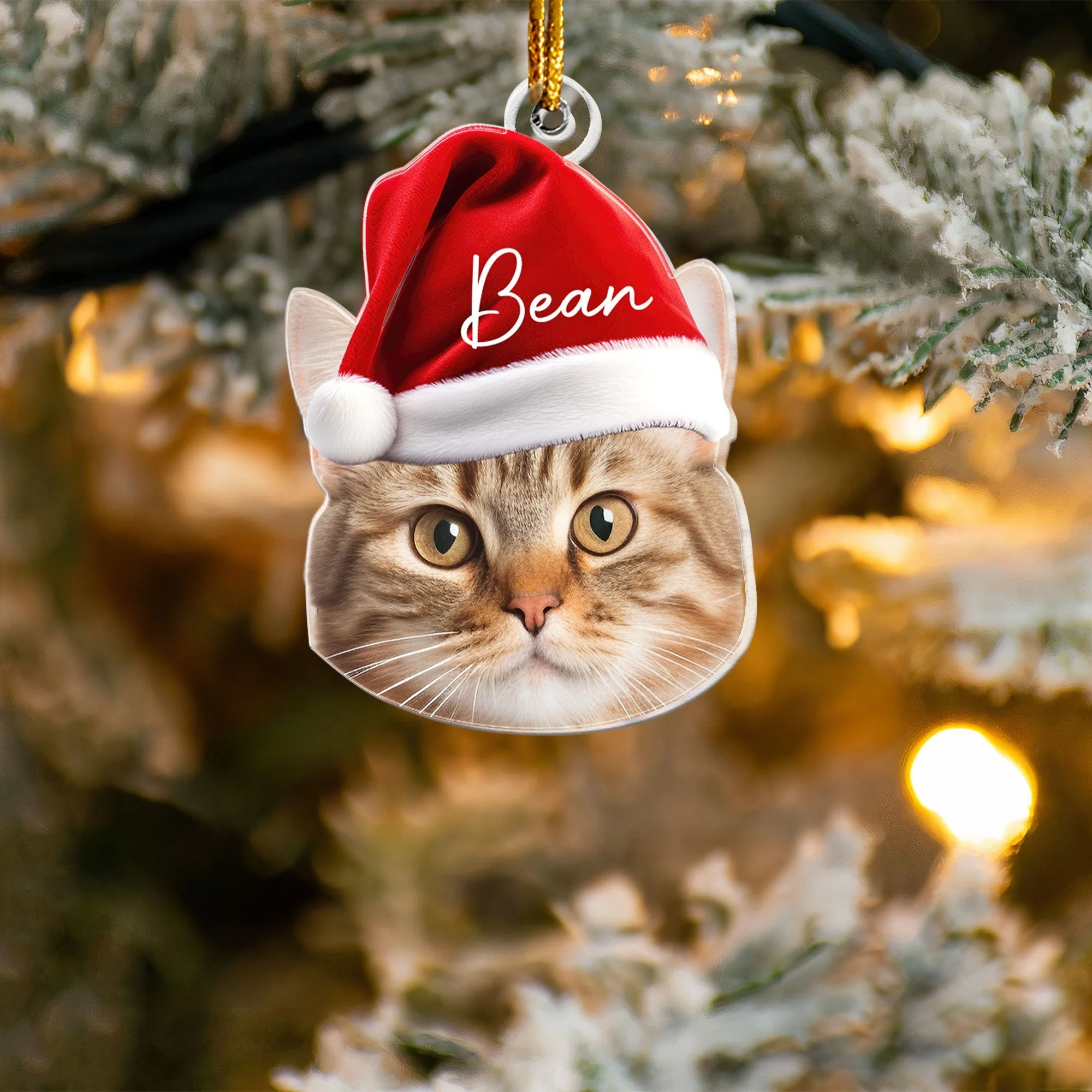 Personalized Acrylic Ornament for Pet Lovers – Santa Cap Portrait, Clear Cutout - Image 4