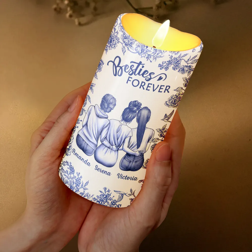 Flameless LED Candle for Best Friends – Blue Floral Illustration, warm glow, gift-ready keepsake to celebrate lifelong friendship and cozy nights - Image 3
