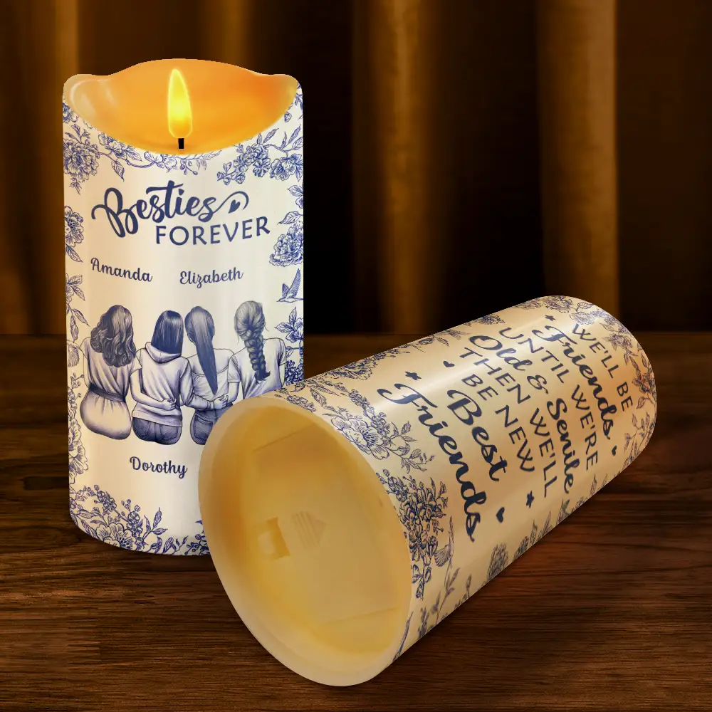 Flameless LED Candle for Best Friends – Blue Floral Illustration, warm glow, gift-ready keepsake to celebrate lifelong friendship and cozy nights - Image 4