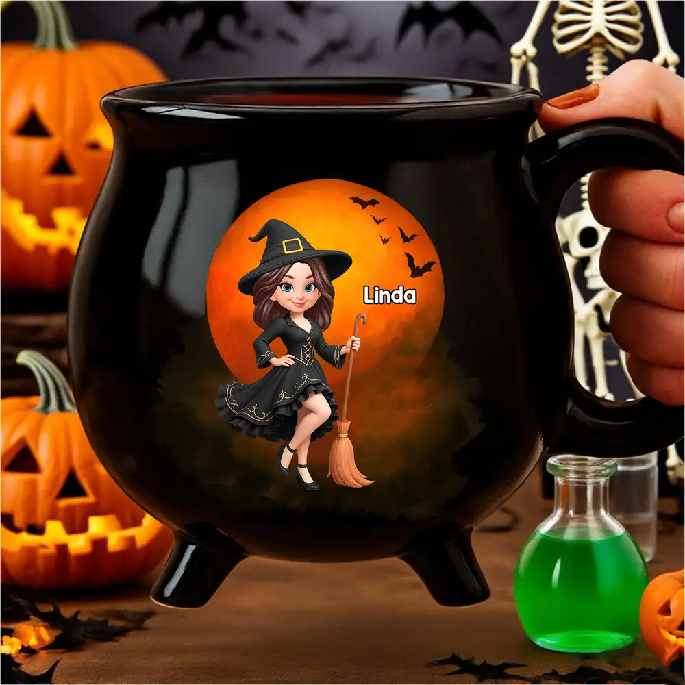 Witch Cauldron Ceramic Mug, Personalized Halloween Gift, Creative Surprise for Sisters & Best Friends - Image 3