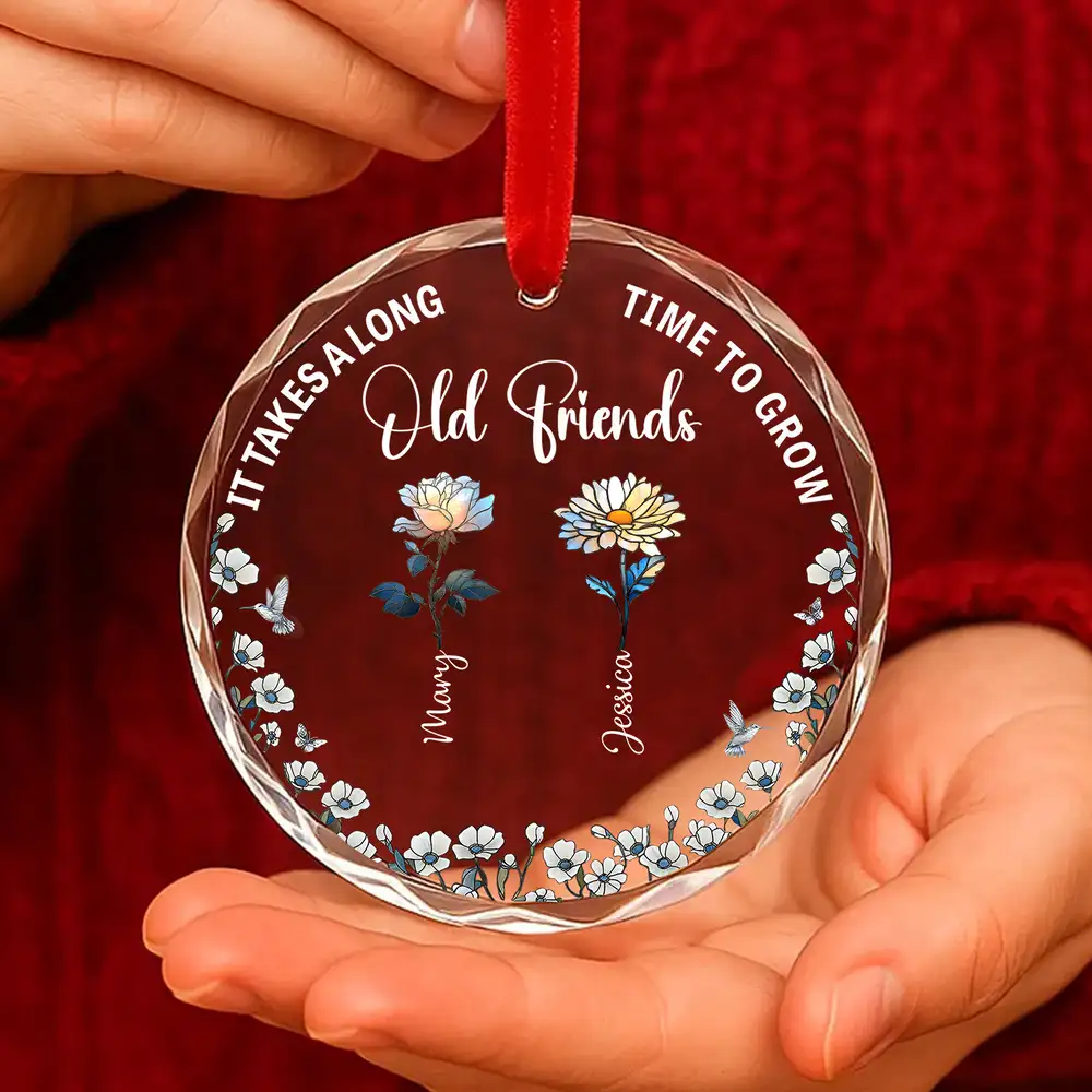 Heartwarming Crystal Ornament – Sisters & Friends Theme, “It Takes a Long Time to Grow Old Friends” Christmas Decoration - Image 2