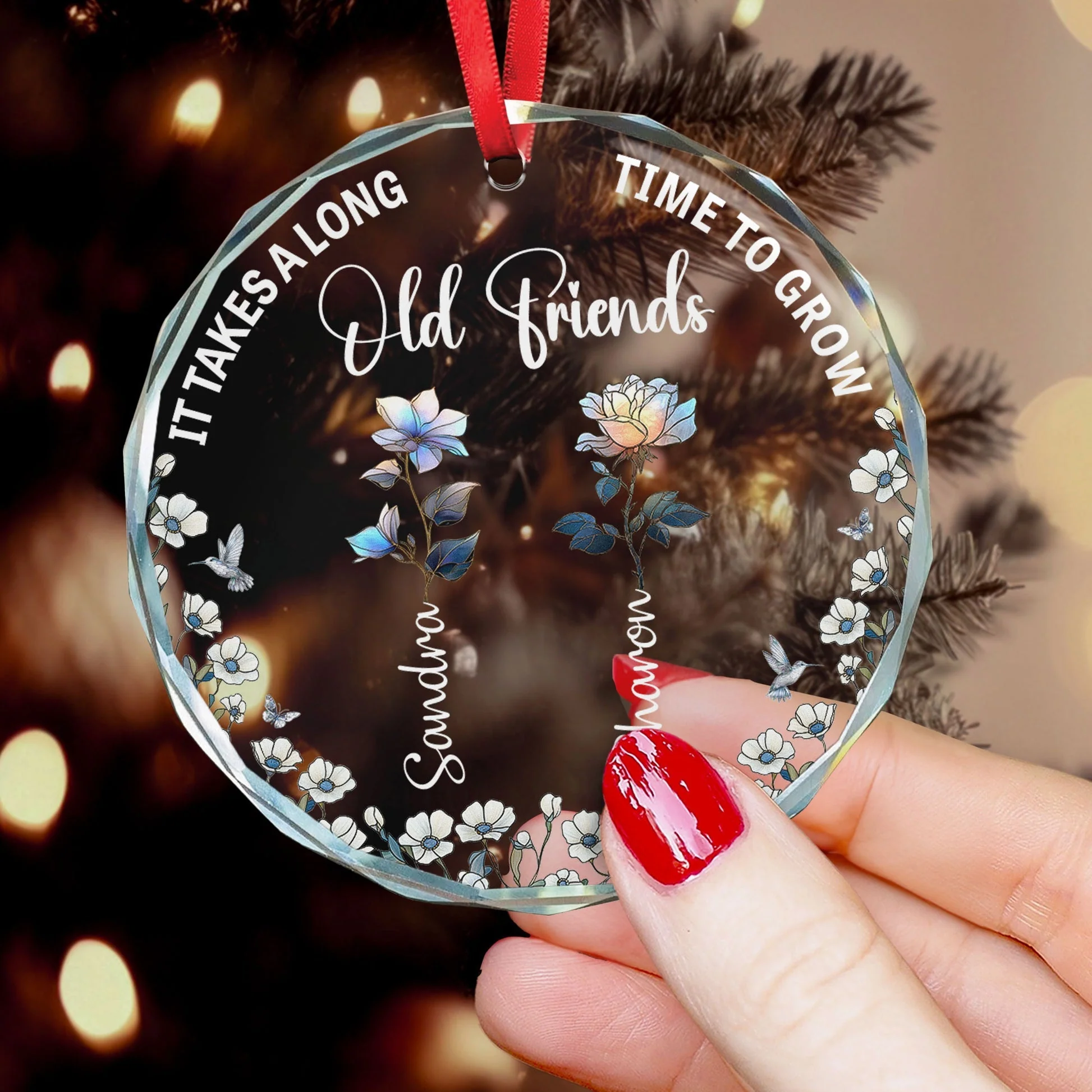 Heartwarming Crystal Ornament – Sisters & Friends Theme, “It Takes a Long Time to Grow Old Friends” Christmas Decoration - Image 3