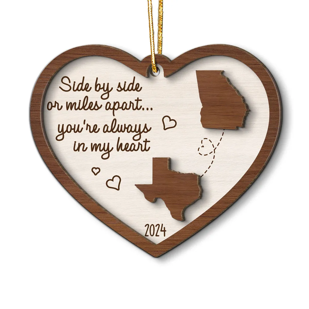 Heart-Shaped Wooden Ornament, Long-Distance Connection Keepsake for Christmas Tree, Warm and Meaningful Gift of Togetherness - Image 3