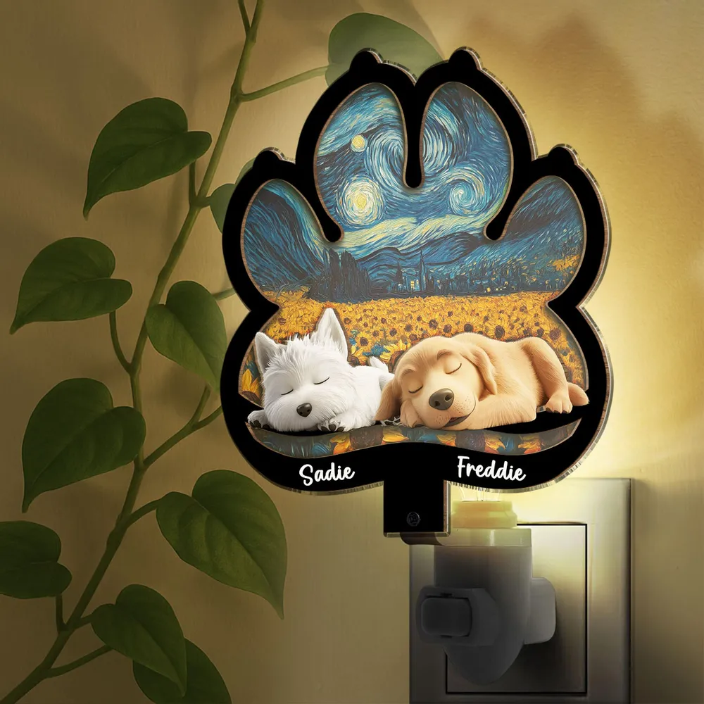 Starry Night Dog Acrylic and Wood Night Light, Cozy Pet-Inspired Design for Bedroom Ambience - Image 2