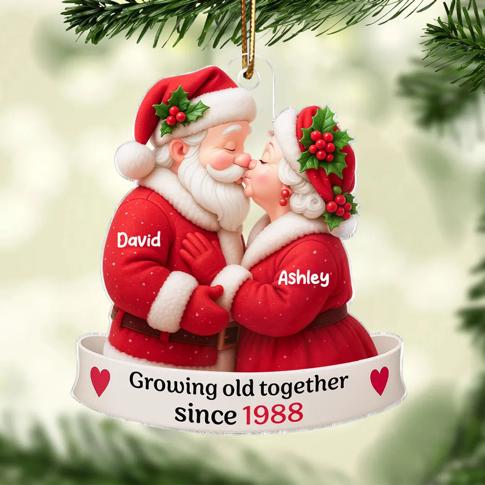 Kissing Santa Couple Acrylic Ornament, Romantic Christmas Tree Decoration Celebrating Lifelong Love - Image 4